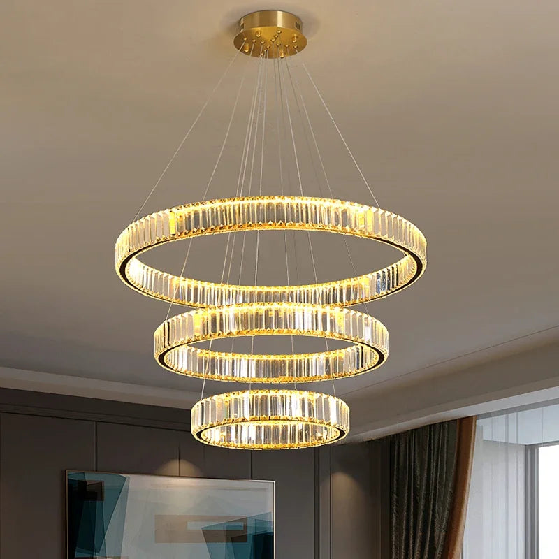 Round Luxury Crystal Chandeliers Lights LED Modern Pendant Lamps 40 60 80 100CM Hotel Hall Living Room Hanging Pendant Lighting