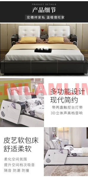 Genuine Leather multifunctional massage bed frame camas rectangle ultimate camas With Bluetooth speaker lamp USB Iphone charging