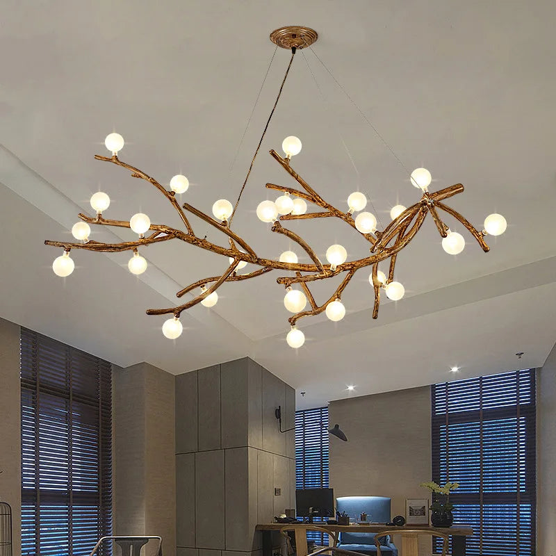 Retro LED Chandeliers Lighting Fixtures Living Room Bedroom Study Room Tree Branch Art Brown Antique Decor Hanging Pendant Light