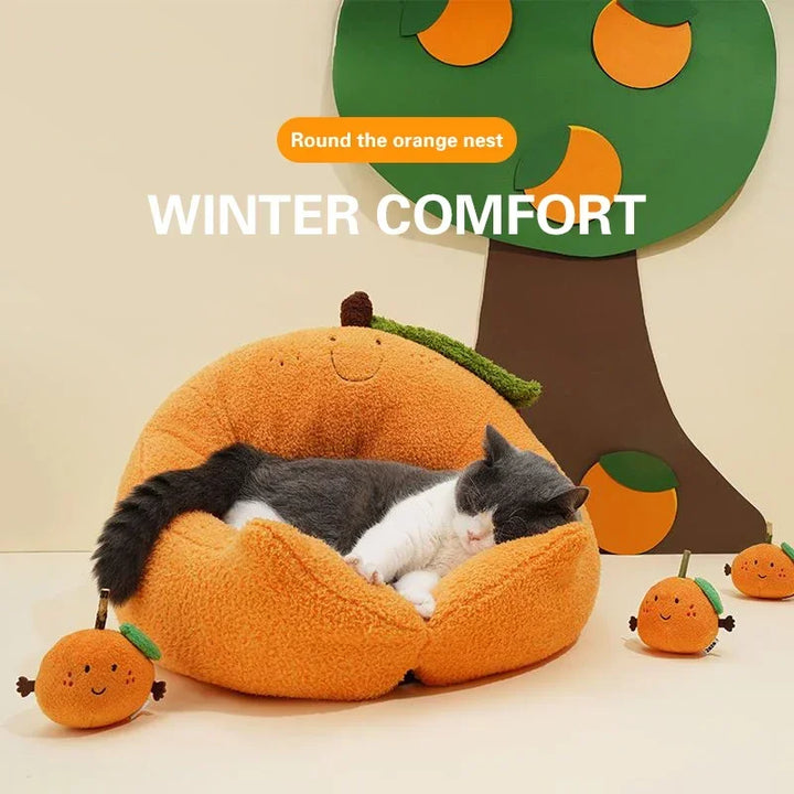 Orange Cat Bed Super Soft Pet Cat Nest Mat Plush Pet Sofa Beds Detachable Household Cat Nest Cute Comfortable Pet Sleeping Mat