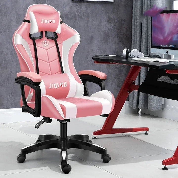 Massage Gaming Chair WCG Ergonomic Chair Fashion Pink Light Computer Leather Office Chairs Internet Cafe Bedroom Game Chair