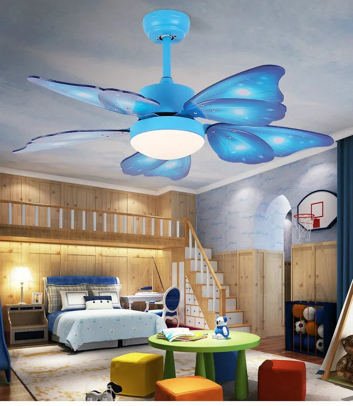 Nordic fan lamp macarone butterfly ceiling fan lamp quiet dining room bedroom lamp children room lamp individual creative lamp