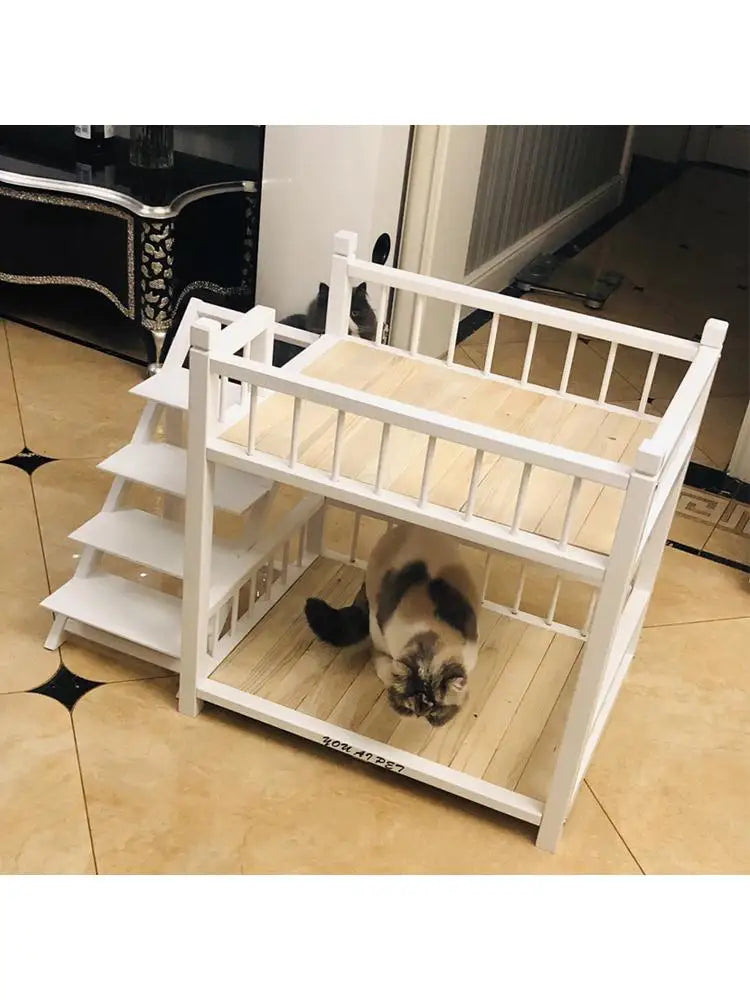 Stylish Dog Wooden Bed, Pet Mattress, Cat Bunk Bedding, Solid Cage, The Kennel