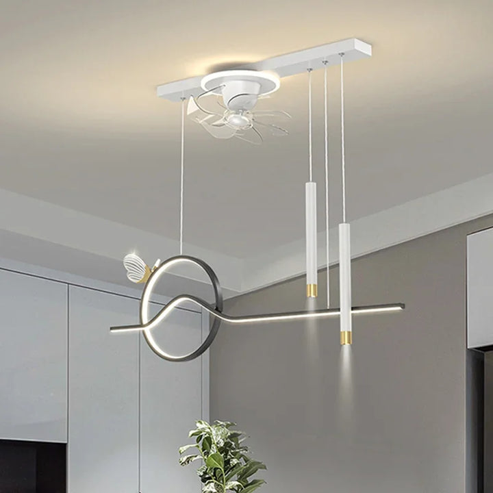 Modern Dining Room Ceiling Fans Minimalism Led Pendant Lights Nordic Home Decor Led Luminarias Suspend Lamp Hanging Fixtures