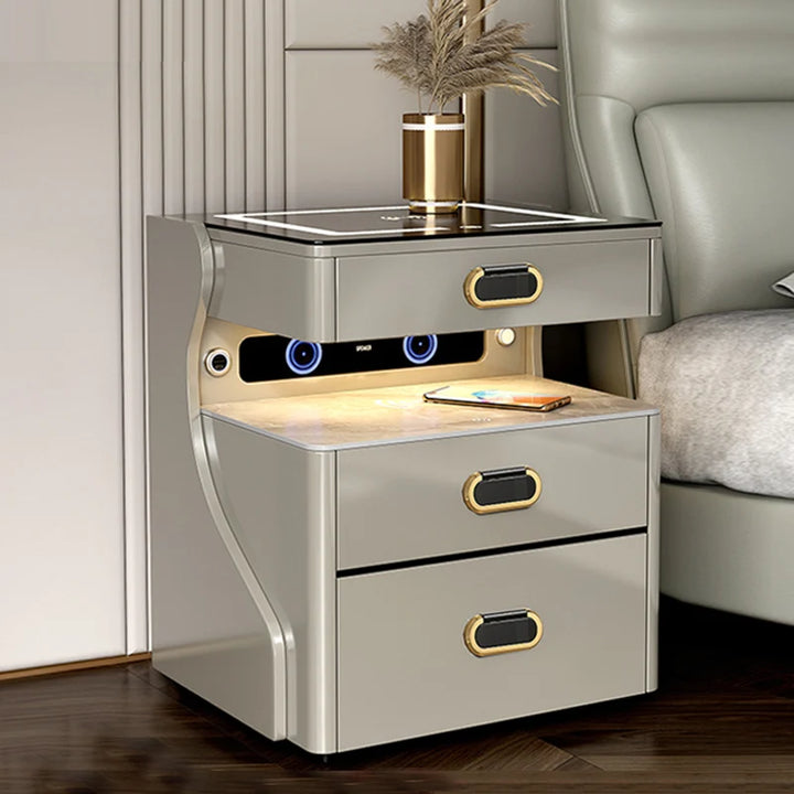 Luxury Designer Smart Nightstand with Mobile Storage/ Safe and Lighting