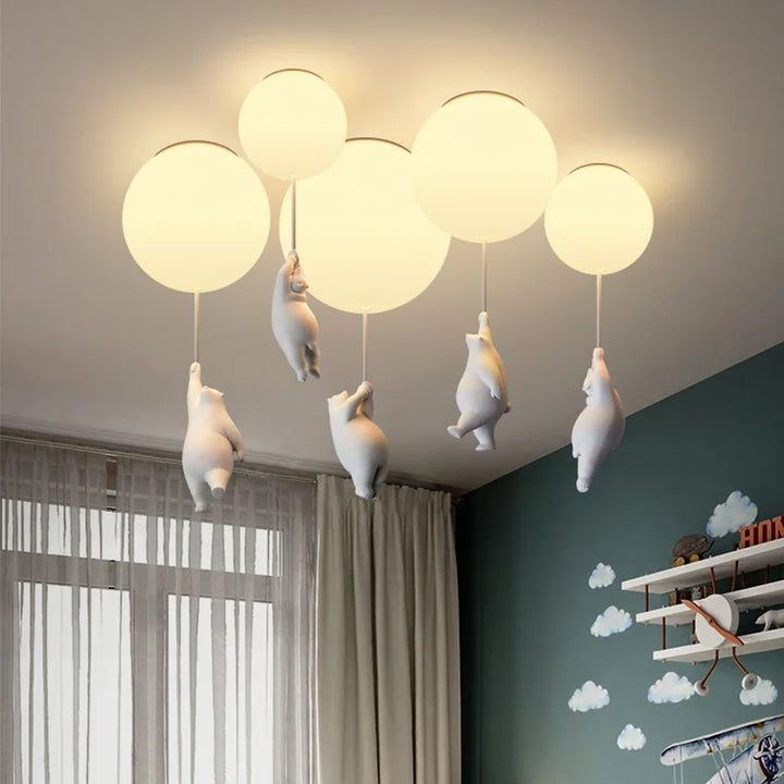 Cartoon LED Chandeliers Chic Bears Ceiling Lights Nursery Living Room Balloon Children's Bedroom Decor Lampara colgante techo