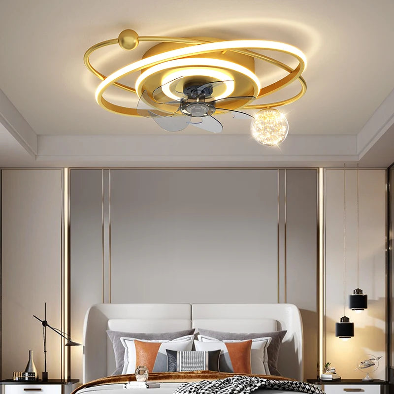 Modern Luxury Ceiling Lights Led with Fan for Living Room Bedroom Home Fixture Indoor Lighting Gold Black Dimmable with Remote