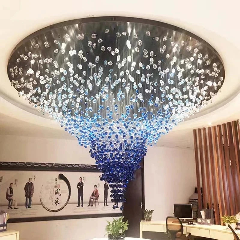 Modern Crystal Glass Chandelier Staircase Luxury Stone Chandeliers Lighting Home Decor Cristal Pendant Suspension Lamps