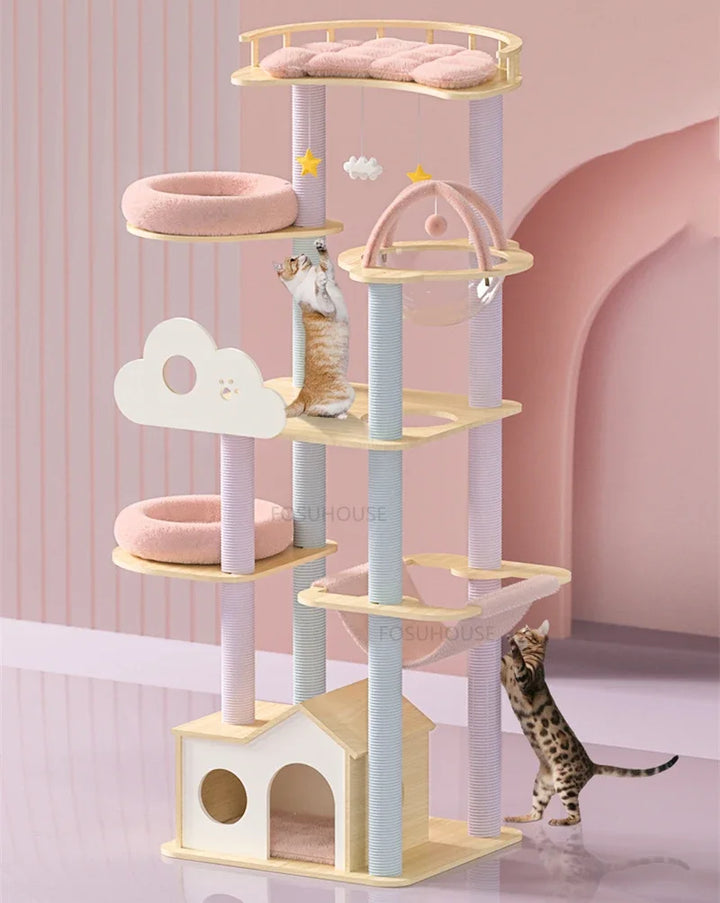 Nordic Solid Wood Sisal Cat Climbing Frame for Pet Furniture Cat Jumping Platform Pet Supplie Design Space Capsule Cat Nest Tree