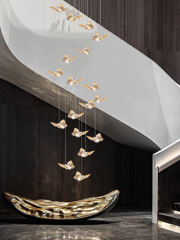 Staircase Butterfly Hanging Lamps Lighting for the Living room will Ceiling Stairs Loft Light Modern Pendant Lamp and Chandelier