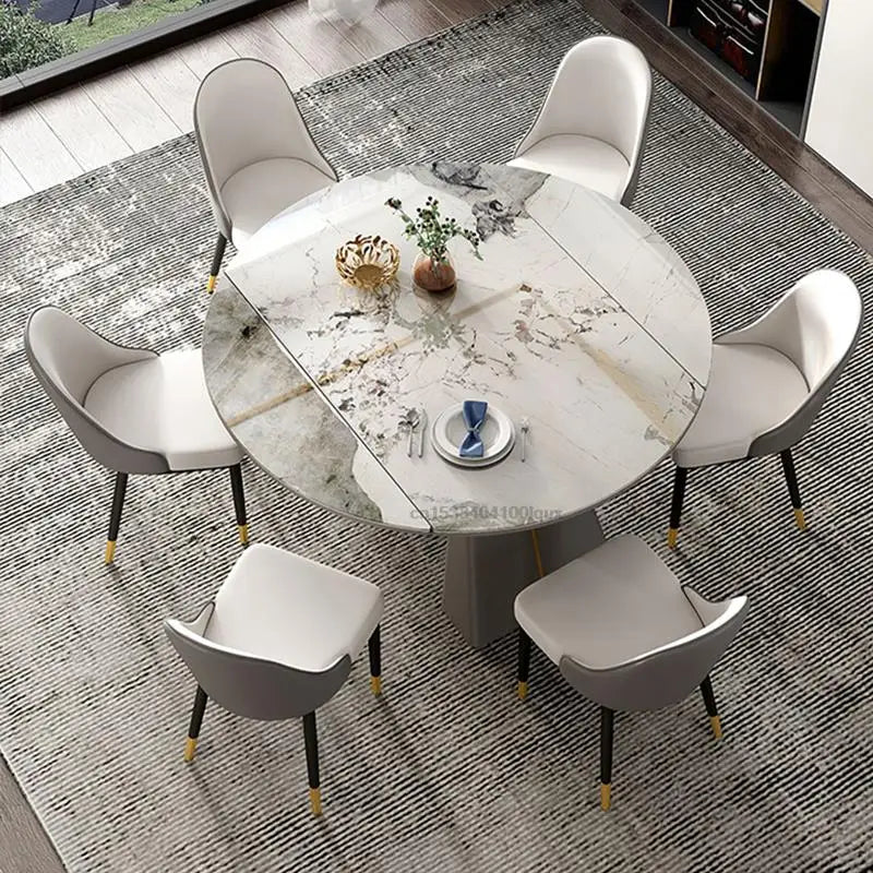 Household Small Apartment Solid Wood Table Modern Minimalist Light Luxury Retractable Dining Table And Chair Combination