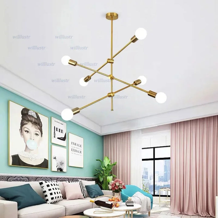 Modern Iron Pendant Lamp Geometric Line Hotel Living Dinning Bedroom Branch Suspension Ceiling Chandelier Hanging Lighting