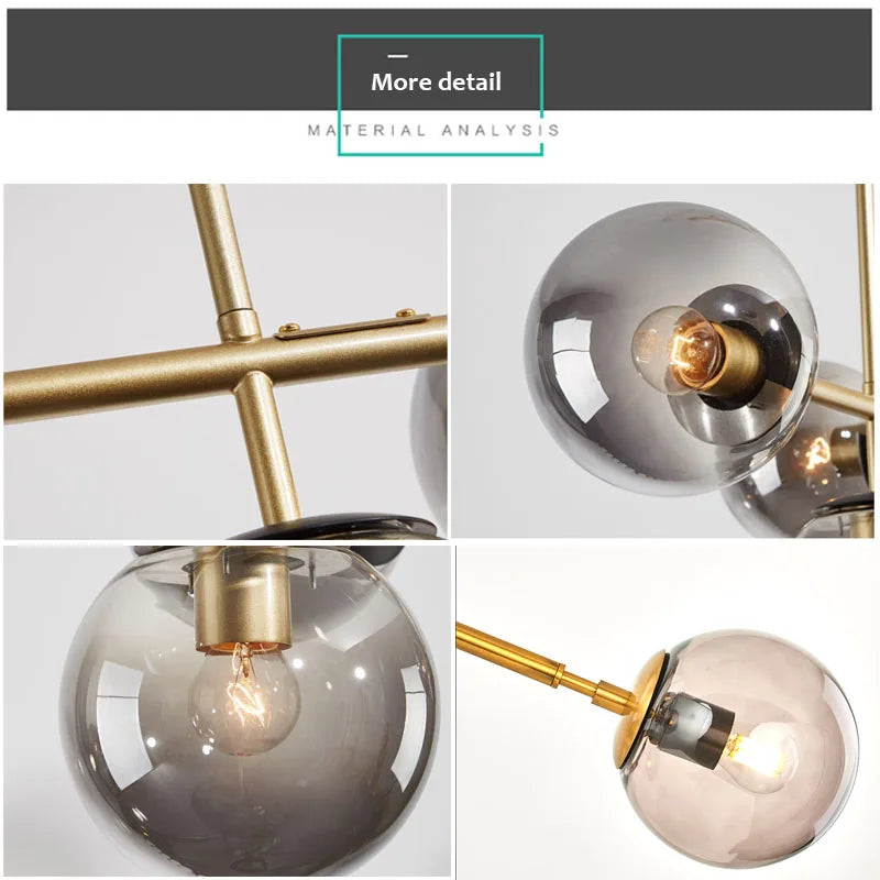 Nordic LED Pendant Lights Modern Hanglamp Glass Ball Light for Living Room Suspension Chandelier Smoke Gold Hanging Lamp Decor