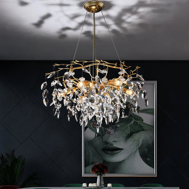 Modern LED Luxury Crystal Chandelier Hanging Lighting Lustre Pendant Light for Living Room Hotel Hall Home Decor Suspension Lamp