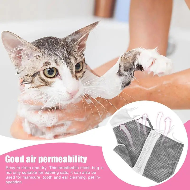 Adjustable Cat Shower Bag Breathable Anti Scratching Cats Restraint Bag Loose And Removable Pet Grooming Bath Bag For Cats