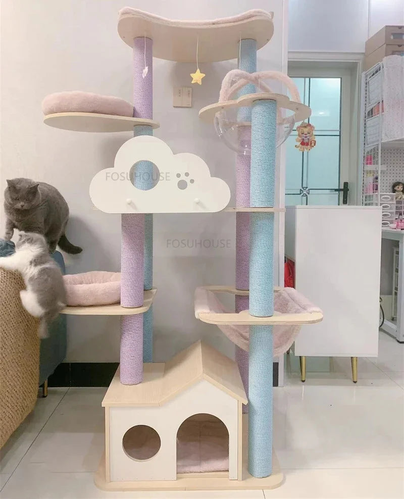 Nordic Solid Wood Sisal Cat Climbing Frame for Pet Furniture Cat Jumping Platform Pet Supplie Design Space Capsule Cat Nest Tree