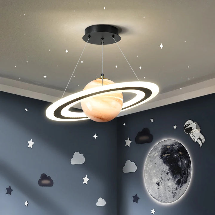 Modern LED Acrylic Planet Pendant Light Children Room Space Star Chandeliers Living Room Bedroom Kitchen Indoor Hanging Lighting