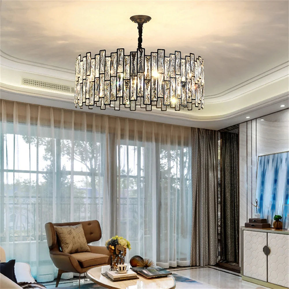 Modern Crystal Chandelier for Living Room Black Chandelier Light Fixtures Restaurant Light Round Hanging Lamp Dining Room