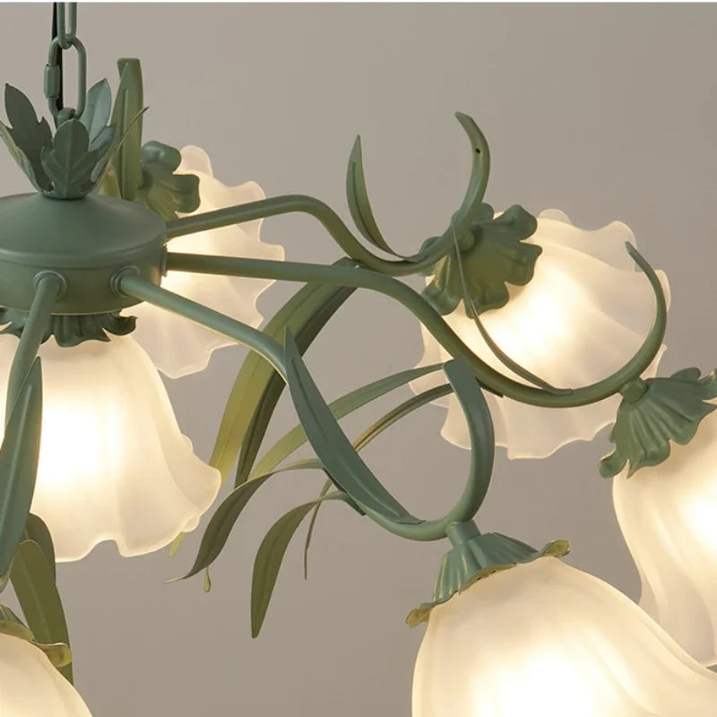 French Garden Green Ceiling Chandelier For Living Room Bedroom Villa Flower Light Romantic Restaurant Iron Art Pendant Lamp