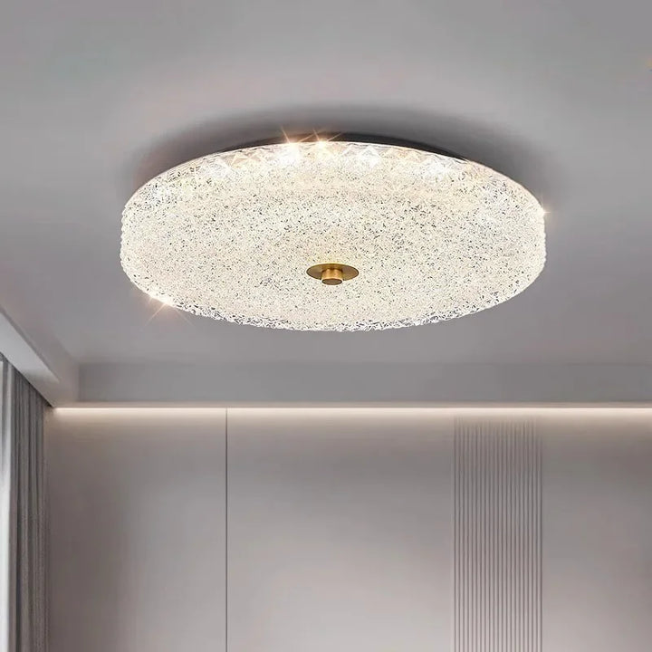 Nordic Luxury Circular Atmospheric Creative Room Lamp All Copper High-end Master Bedroom Crystal Glass Ceiling Light