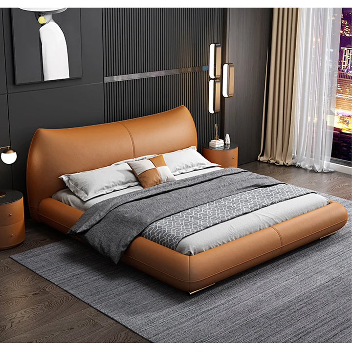 MANBAS Genuine Leather Bed Double Size Rectangle Bed Frame Nordic King/Queen Size Wedding Lits Designer Upholstered Camas