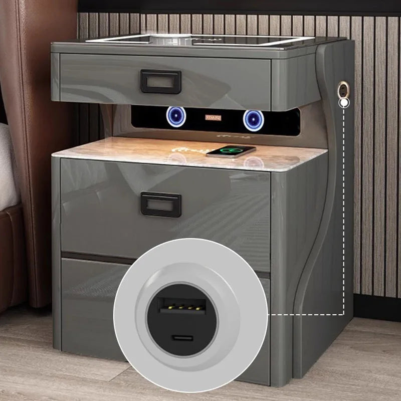 Luxury Designer Smart Nightstand with Mobile Storage/ Safe and Lighting