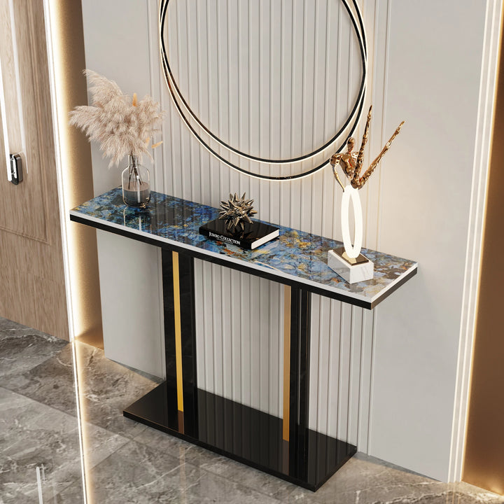 Contemporary Style Marble Console Table - Black and Gold Feet