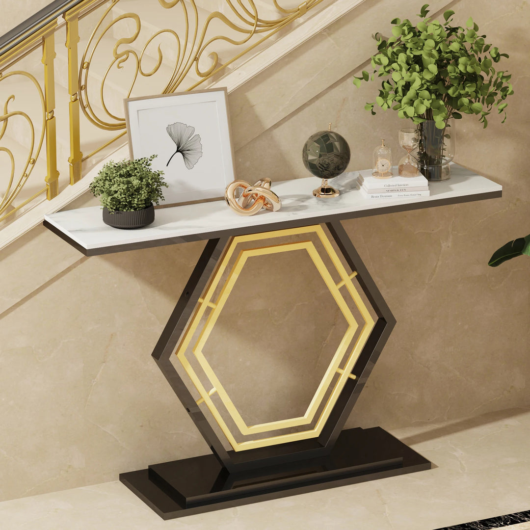 Hexagon Metal Sintered Stone marble Console Table - Narrow