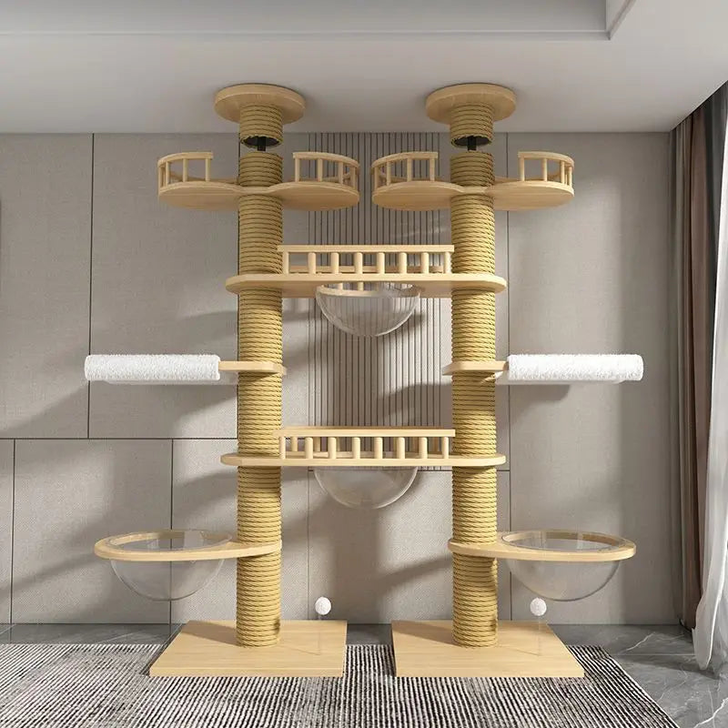 Double Pillar Cat Climbing Pillar Solid Wood Cat Cage Multifunctional Cat Stand Multi-layer Jumping Platform pet supplies