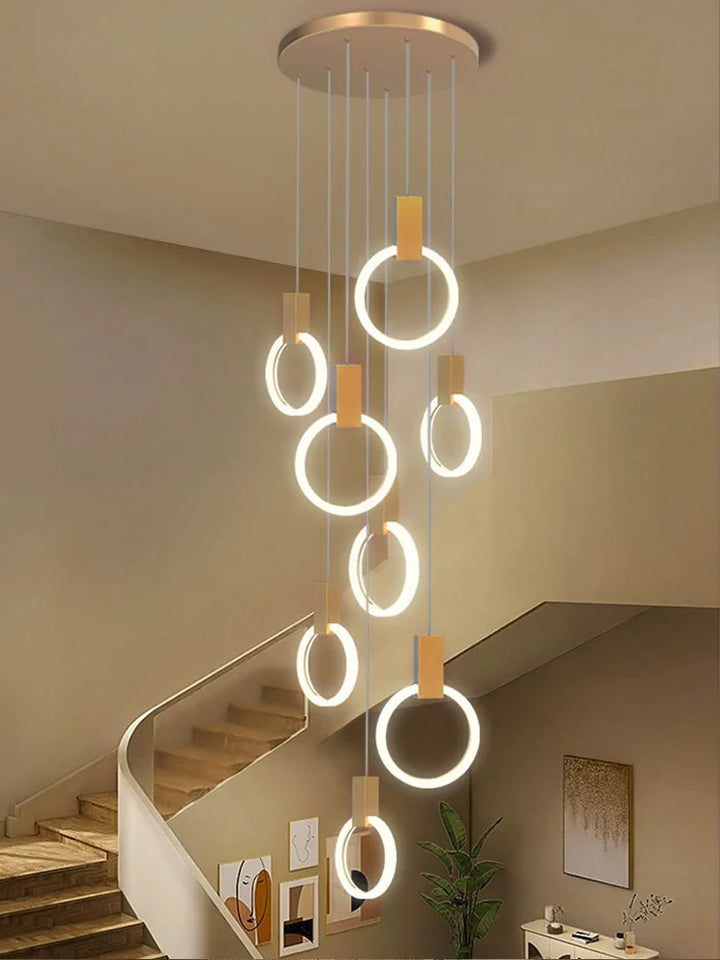 Duplex Staircase Ring Chandelier Modern Villa Luxury Ceiling Lighting Fixtures Gold\Black Acrylic Pendent Lamp Loft Chandelier