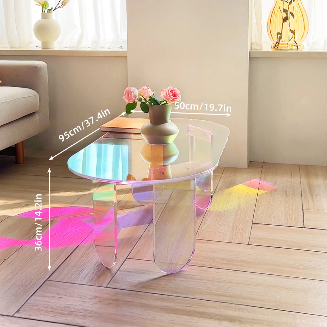 Acrylic Coffee Table, Iridescent Acrylic End Table, Colorful Acrylic Side Table 37.4 in (L) x 19.7 in (W) x 14.2IN (H)