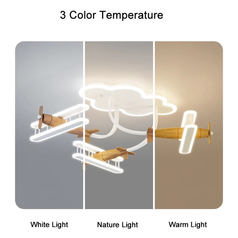 Airplane Lamps Cartoon Plane Chandelier Light For Children's Room Bedroom Boy Girl Nursery School Ceiling Lamp Remote Control