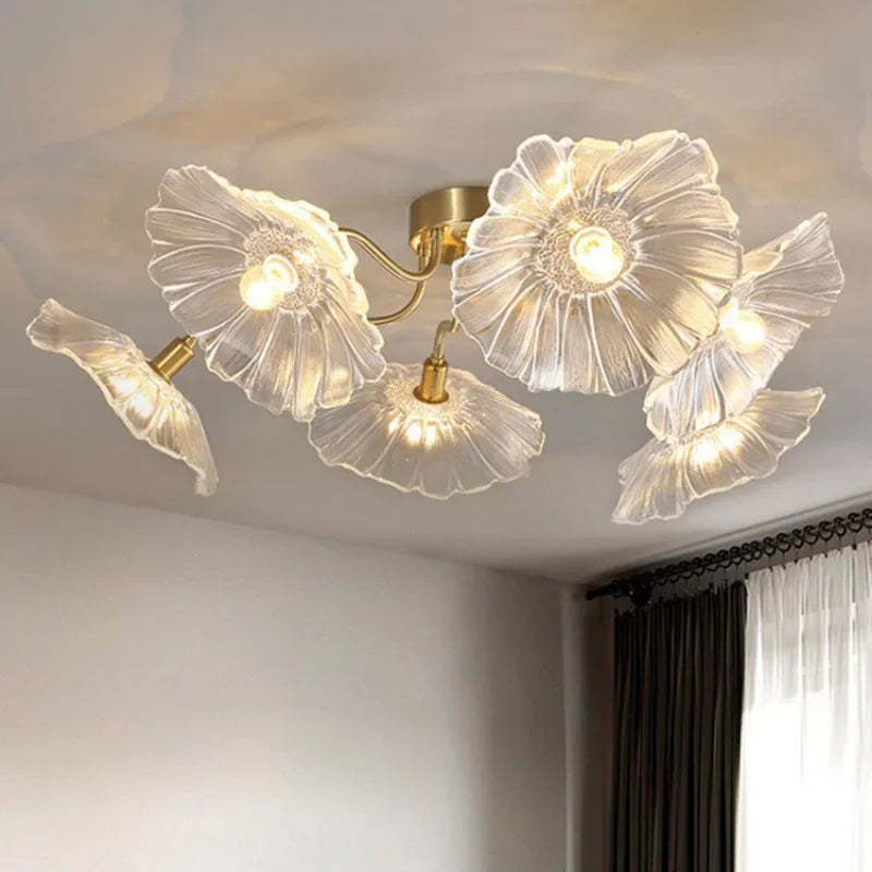 Nordic Modern Ceiling Chandelier New Home Decoration Flower Glass Creativity Led Lamp Living Room Dining Bedroom Salon Lighting