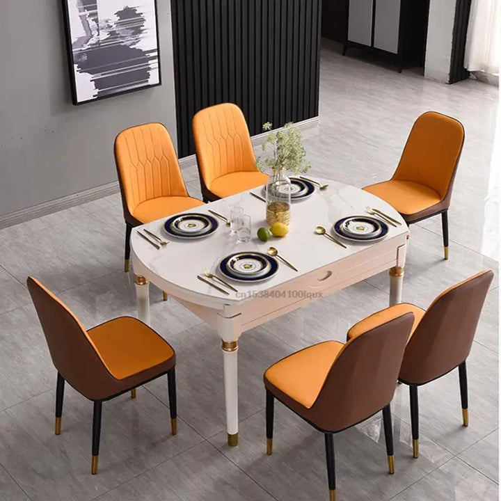 Loft Restaurant Rock Slab Retractable Dining Table And Chair Combination Multifunctional Kitchen Folding Solid Wood Round Table