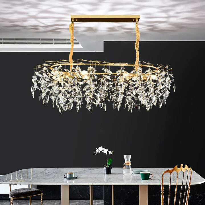 Modern LED Luxury Crystal Chandelier Hanging Lighting Lustre Pendant Light for Living Room Hotel Hall Home Decor Suspension Lamp