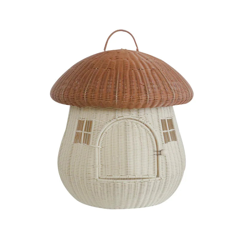 Ultra Soft Closed Go Out Home Dual-use Pet Nest Rattan Cute Cat Dog House Anti-rattan Mushroom Style House Cat Nest