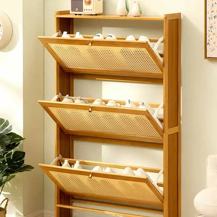 Multilayer Wooden Shoe Cabinets Vertical Ultra Thin Luxury Balcony Saving Space Shoe Rack Dust Proof Home Entryway Furniture