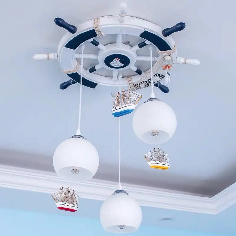 Modern Led Chandelier Light Children's Gaming Room Bedroom Study Kids Blue Cartoon Pirate Boat Ceiling Lamp Decor Light Fixtures