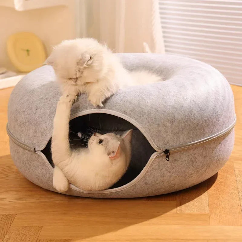 Pet Donut Felt Cat Nest Fun Interactive Toy Tunnel Spliceable Double-Layer Composite Structure Universal Cat Head Cutout Design