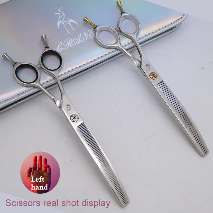 Crane Left Hand 7 Inch Pet Dog Grooming Scissors Curved Thinning Scissors Thinner Fluffy Shears For Dogs Products Pet Supplies