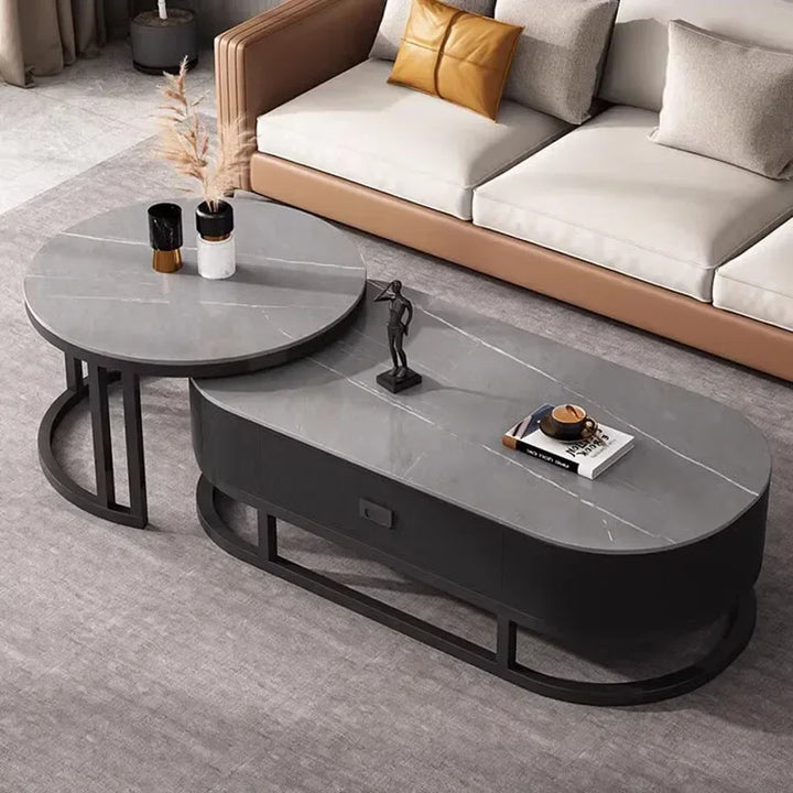 Oval Black Set Coffee Table Luxury Storage Simple Books Round Coffee Table Minimalist Floor Mesas De Centro Para Sala Furniture