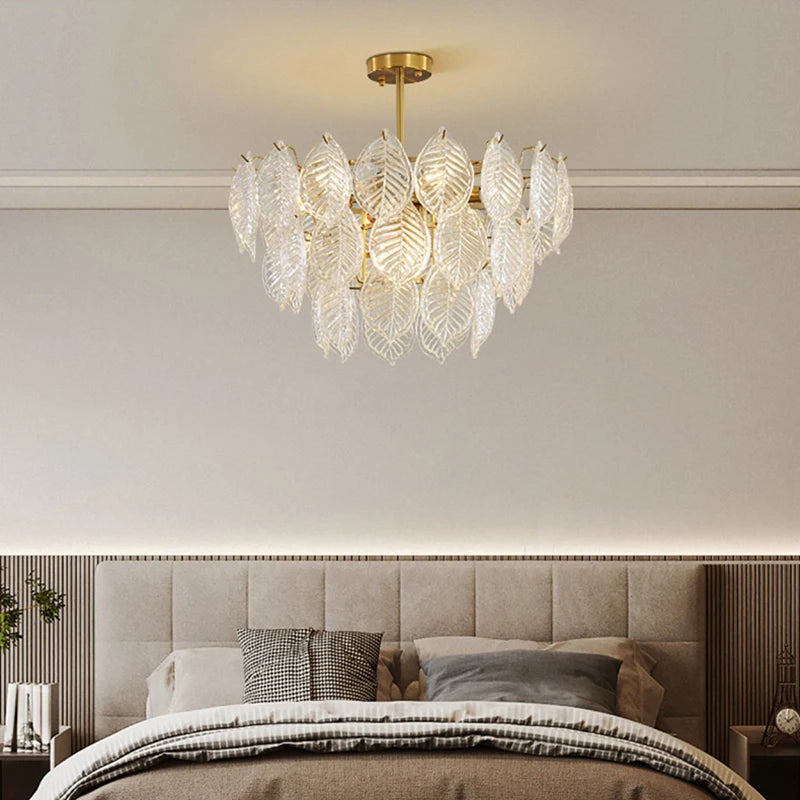 Modern Ceiling Chandelier Leaf Glass Hanging Lamp For Dining Room Living Room Pendant Light Suspension Design Pendant Fixtures