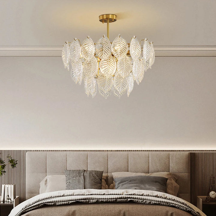 Modern Ceiling Chandelier Leaf Glass Hanging Lamp For Dining Room Living Room Pendant Light Suspension Design Pendant Fixtures