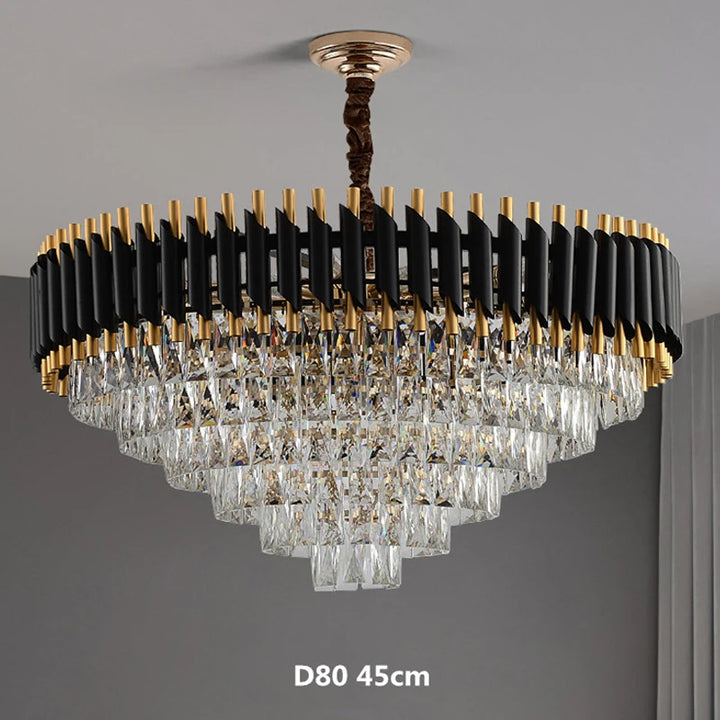 Modern LED Luxury Black Gold Crystal Chandeliers for Living Room Dining Room Lustre Hanging Pendant Lamp Indoor Lighting Fixture