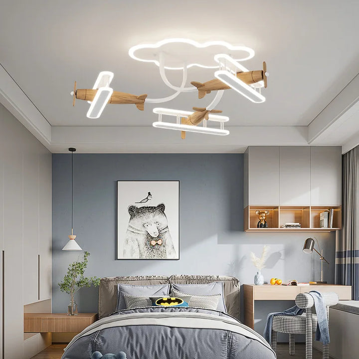 Airplane Lamps Cartoon Plane Chandelier Light For Children's Room Bedroom Boy Girl Nursery School Ceiling Lamp Remote Control