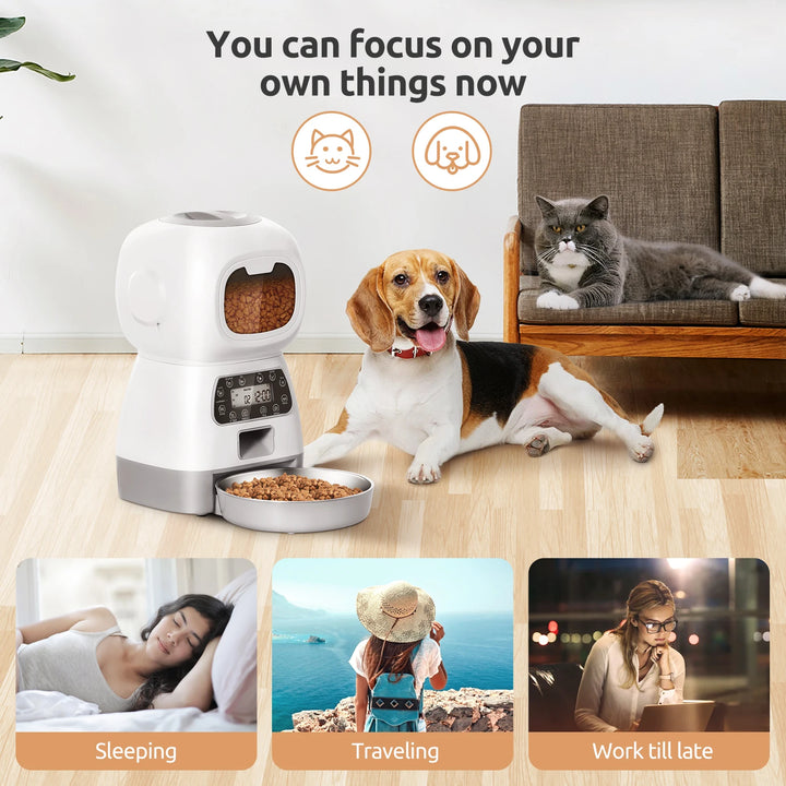 3.5L Pet Automatic Feeder For Cats Dogs Smart Food Dispenser Steel Bowl Auto Timer Dog Cat Pet Feeding Pet Supplies