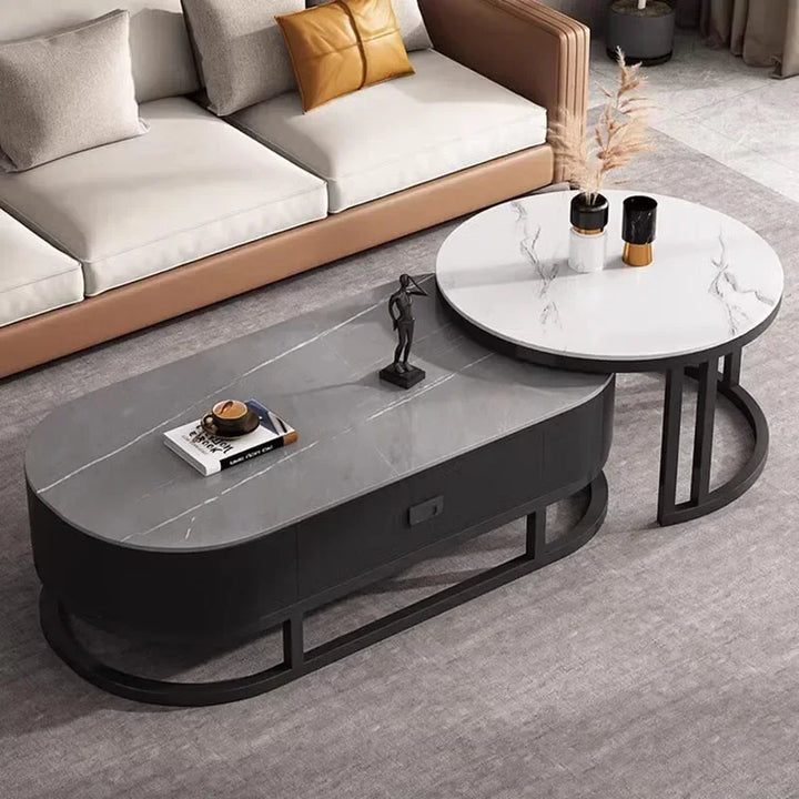 Oval Black Set Coffee Table Luxury Storage Simple Books Round Coffee Table Minimalist Floor Mesas De Centro Para Sala Furniture