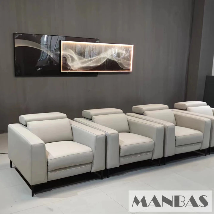 MANBAS Genuine Leather Sofa Set with Power Recliners and Italian Leather Couch Multifunctional Theater Electric Reclining Seats