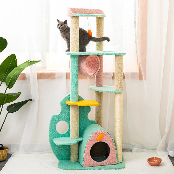 Cat Climbing Frame Tree Shape Cattery House Pets Climb Rack Toy Large Scratching Column for Cats