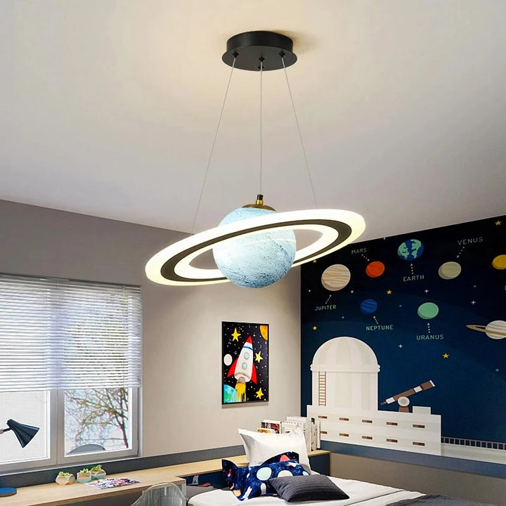 Modern LED Acrylic Planet Pendant Light Children Room Space Star Chandeliers Living Room Bedroom Kitchen Indoor Hanging Lighting